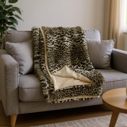 60" X 86" Brown And Dark Brown Leopard Faux Fur Throw Blanket HomeRoots