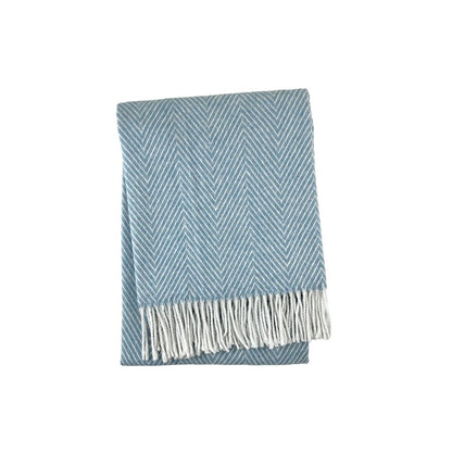 51" X 67" Blue Cotton Woven Herringbone Throw Blanket with Fringe HomeRoots