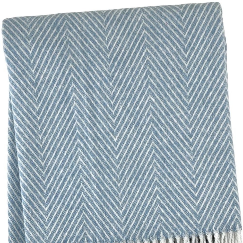 51" X 67" Blue Cotton Woven Herringbone Throw Blanket with Fringe HomeRoots