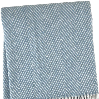 51" X 67" Blue Cotton Woven Herringbone Throw Blanket with Fringe HomeRoots