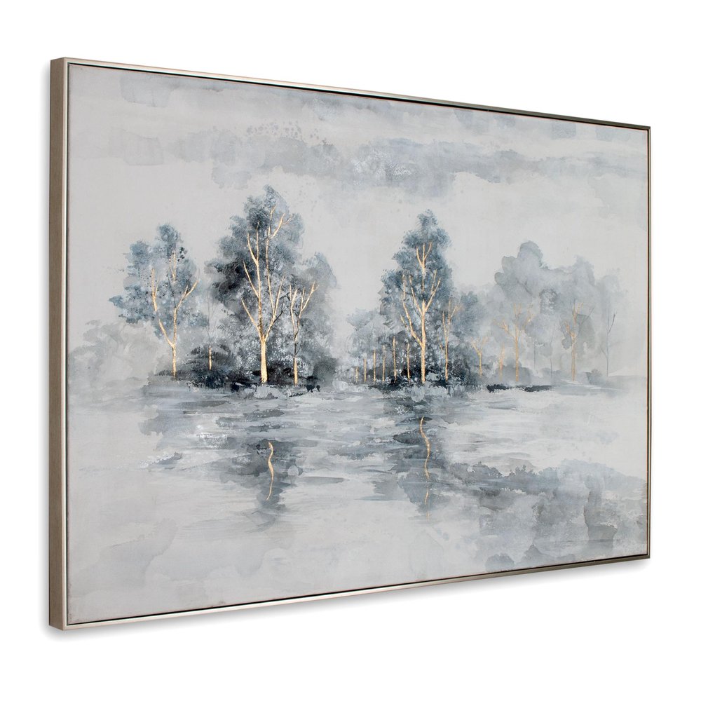 Winter's Woods Hand Painted Silver Floater Frame Wall Art — view 1
