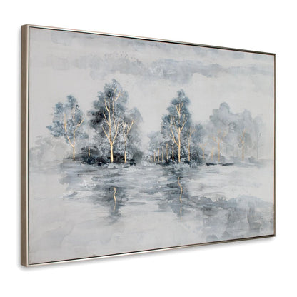 Winter's Woods Hand Painted Silver Floater Frame Wall Art HomeRoots