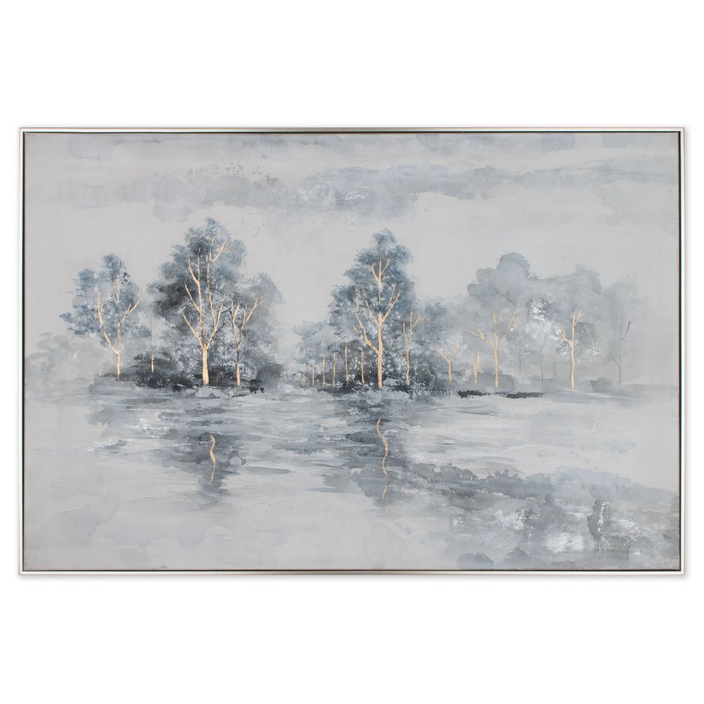Winter's Woods Hand Painted Silver Floater Frame Wall Art HomeRoots