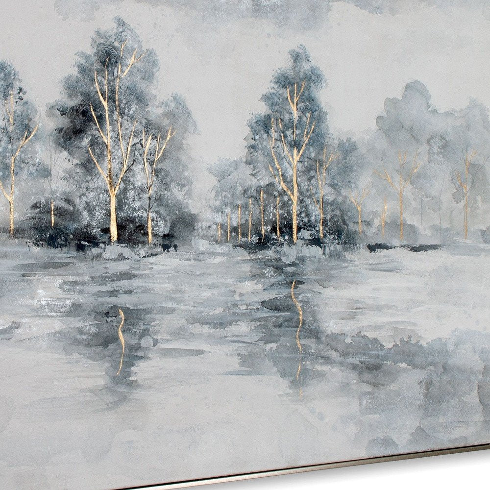 Winter's Woods Hand Painted Silver Floater Frame Wall Art — view 4