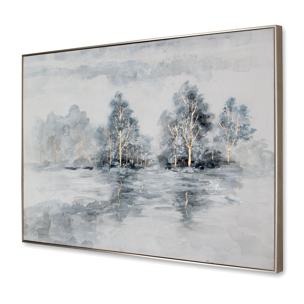 Winter's Woods Hand Painted Silver Floater Frame Wall Art HomeRoots