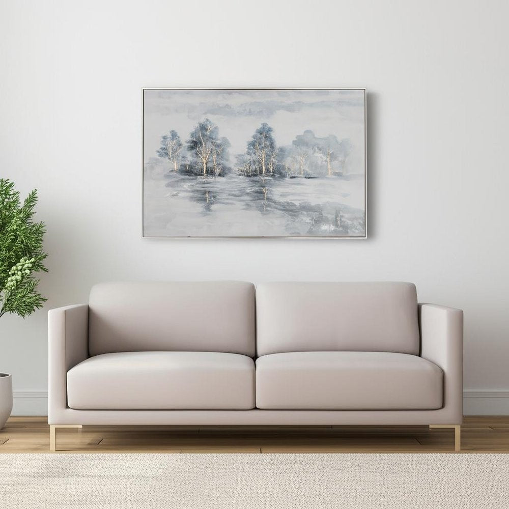 Winter's Woods Hand Painted Silver Floater Frame Wall Art — view 7