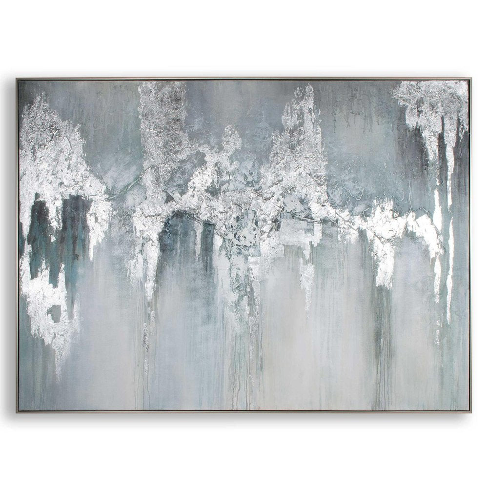 Exquisite Aquamarine Hand Painted Silver Floater Frame Wall Art