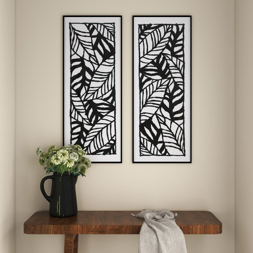 Modern Palm Leaves Hand Painted Black Floater Frame Textual Art Wall Art — view 2