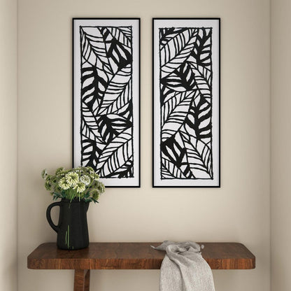 Modern Palm Leaves Hand Painted Black Floater Frame Textual Art Wall Art HomeRoots
