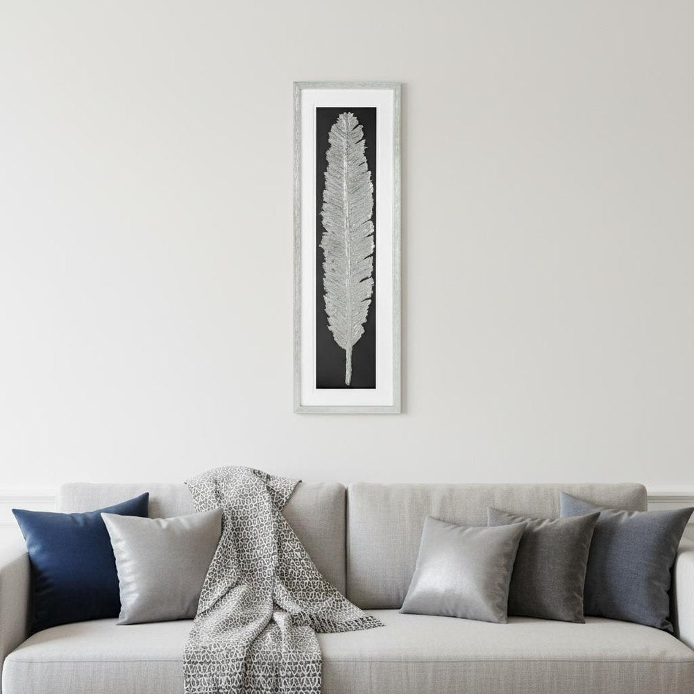 Metallic Feather Silver Shadowbox Textual Art Wall Art HomeRoots