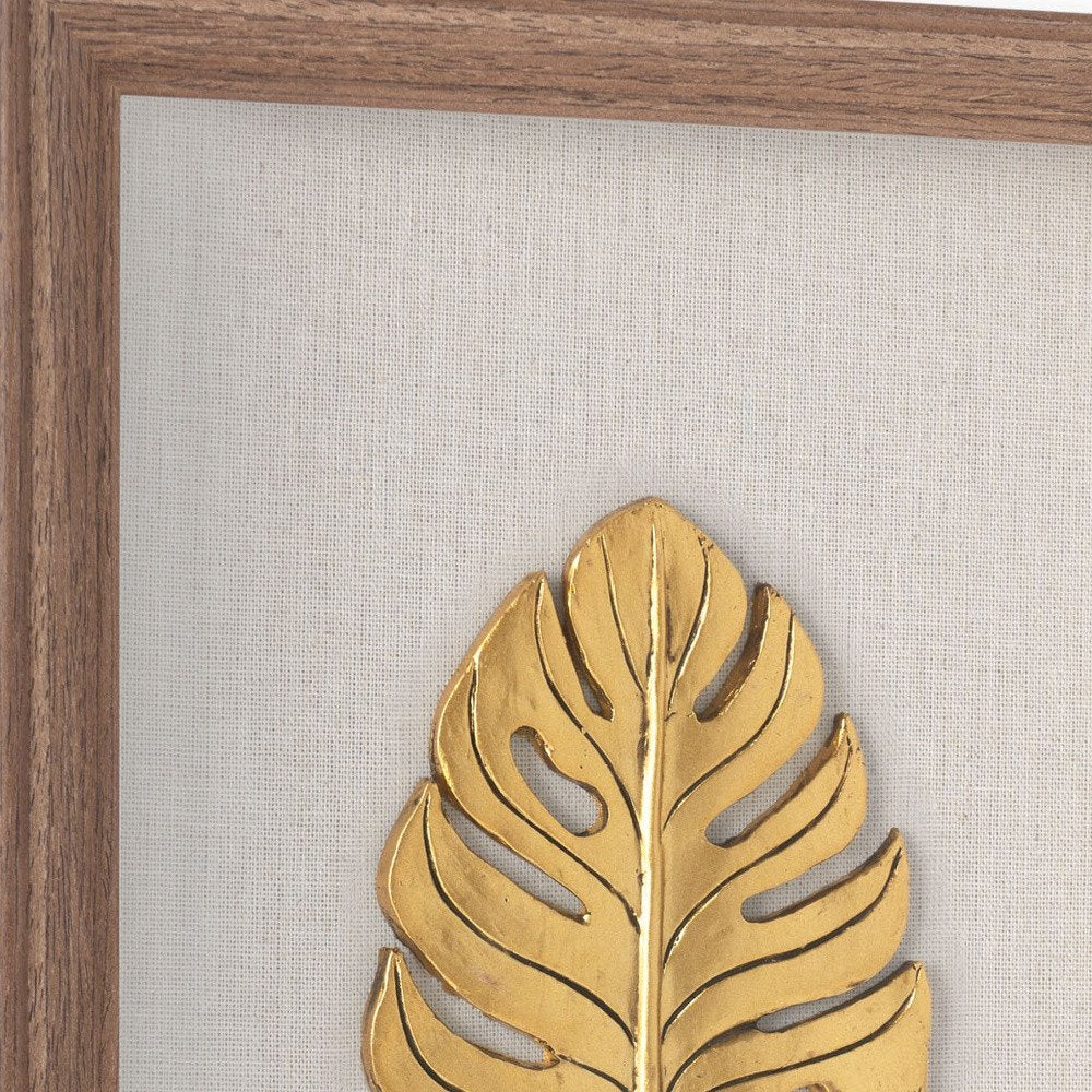 Golden Leaves III Brown Shadowbox Minimalistic Wall Art HomeRoots