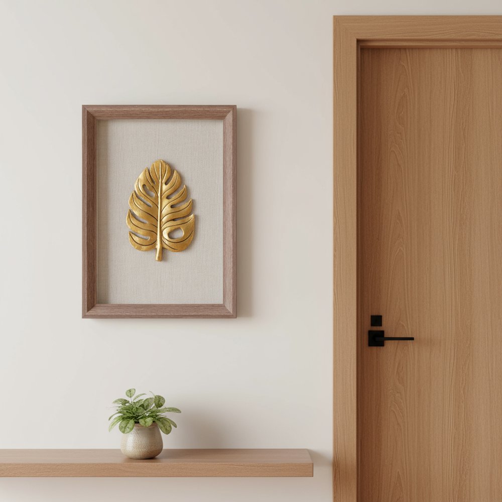 Golden Leaves III Brown Shadowbox Minimalistic Wall Art HomeRoots