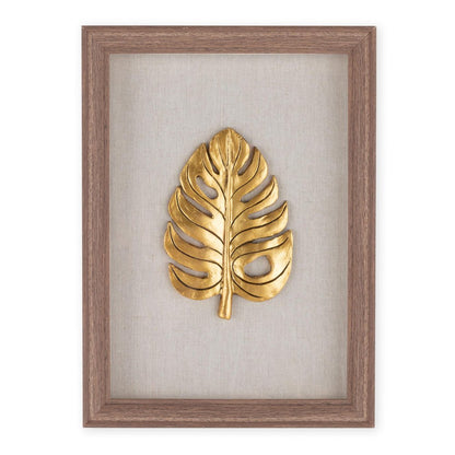 Golden Leaves III Brown Shadowbox Minimalistic Wall Art HomeRoots