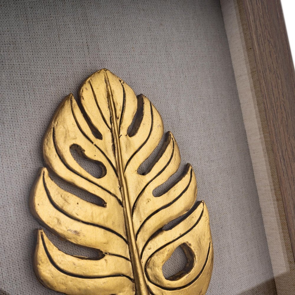 Golden Leaves III Brown Shadowbox Minimalistic Wall Art HomeRoots