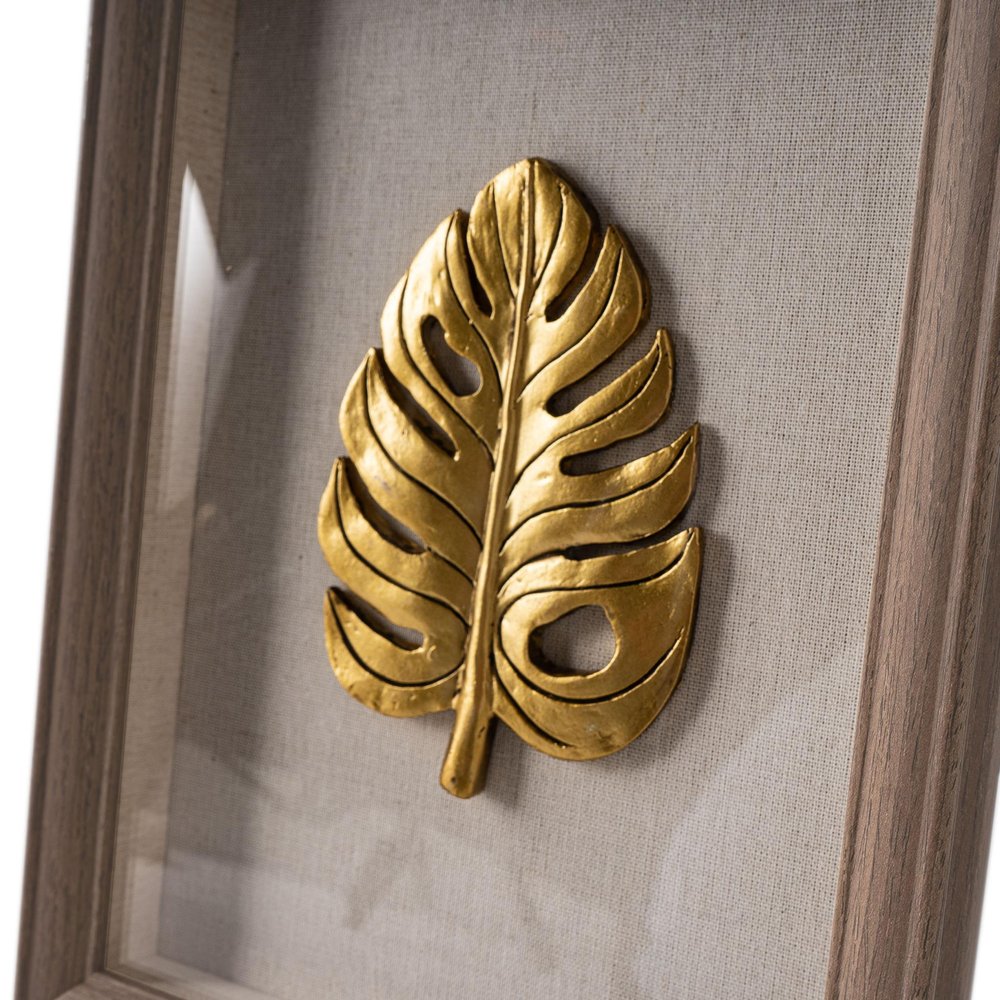 Golden Leaves III Brown Shadowbox Minimalistic Wall Art HomeRoots