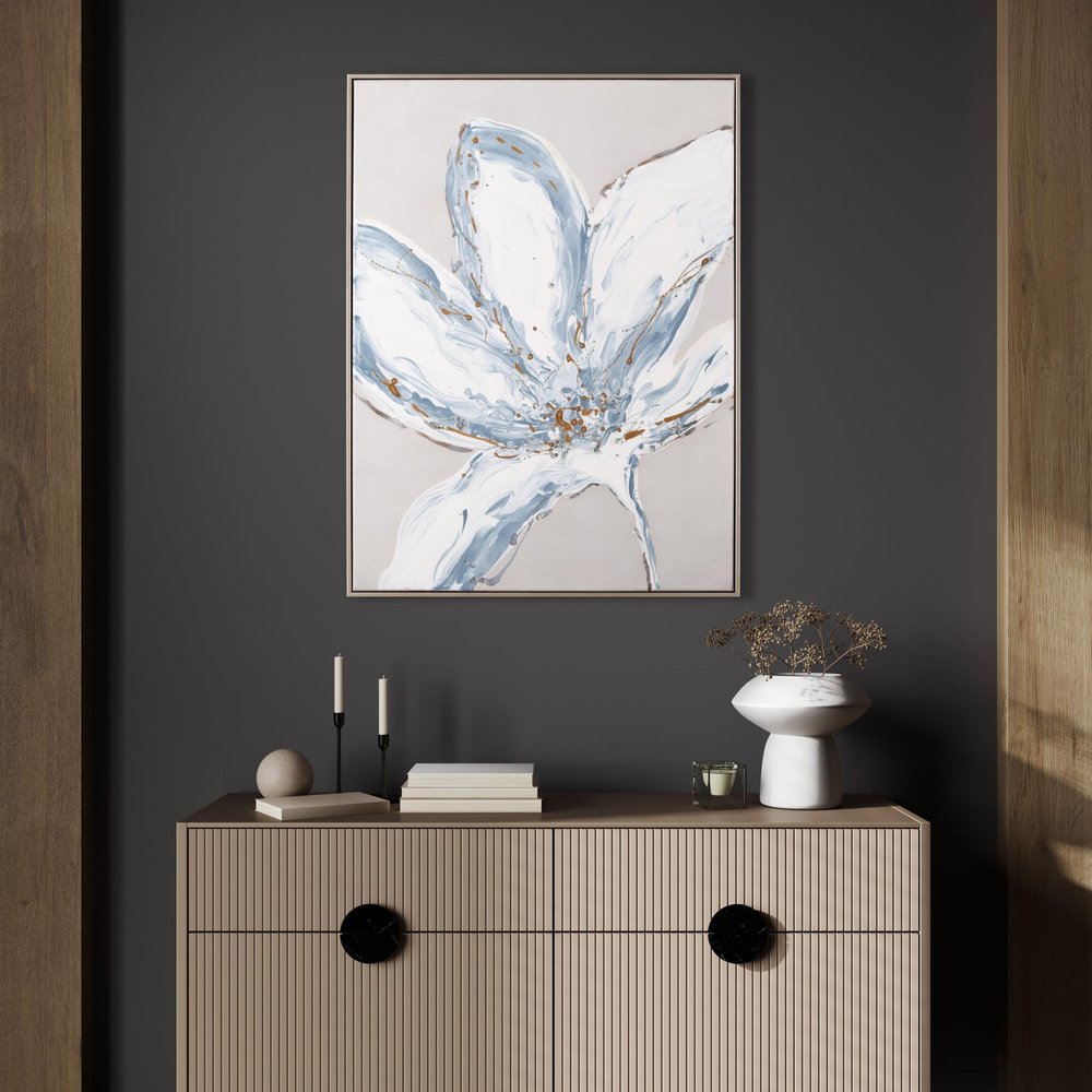 Whispers of a Lily Hand Painted Silver Floater Frame Wall Art — view 2