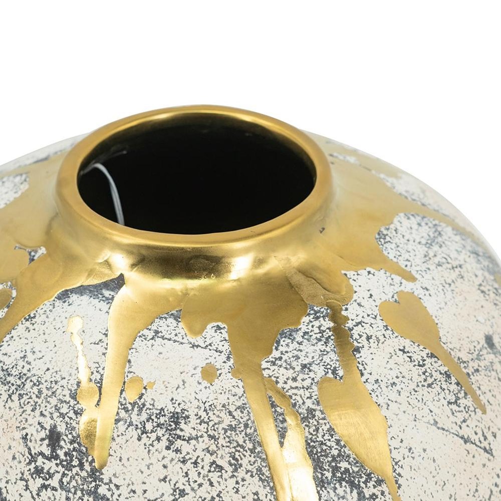 10" Ivory Gray And Gold Abstract Distressed Ceramic Round Table Vase HomeRoots