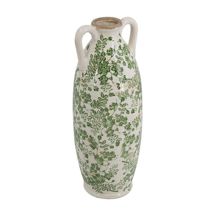 16" Green And White Leaf Ceramic Amphora Table Vase HomeRoots