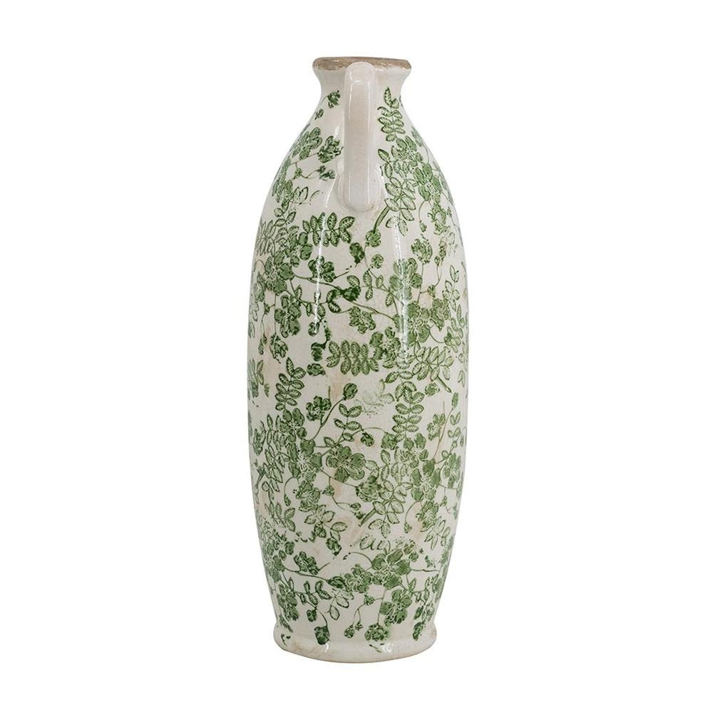 16" Green And White Leaf Ceramic Amphora Table Vase HomeRoots