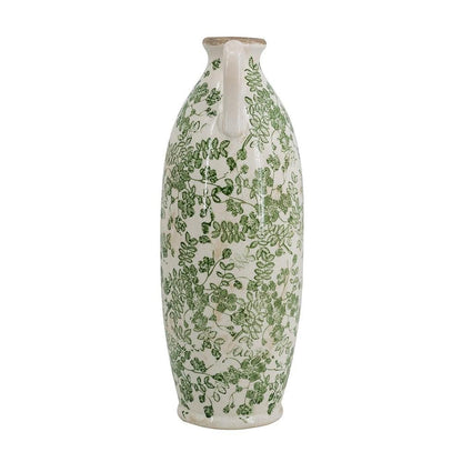 16" Green And White Leaf Ceramic Amphora Table Vase HomeRoots