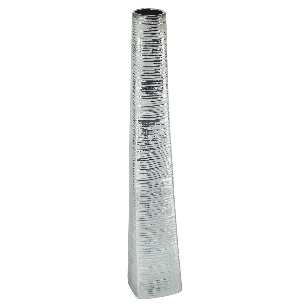 40" Silver Striped Tapered Ceramic Floor Vase HomeRoots