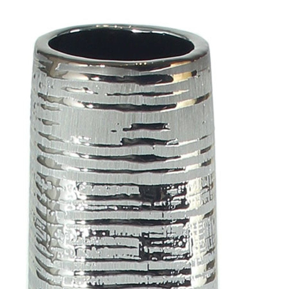 40" Silver Striped Tapered Ceramic Floor Vase HomeRoots