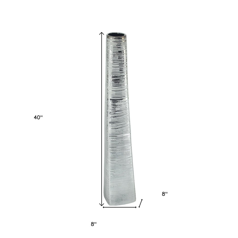 40" Silver Striped Tapered Ceramic Floor Vase HomeRoots