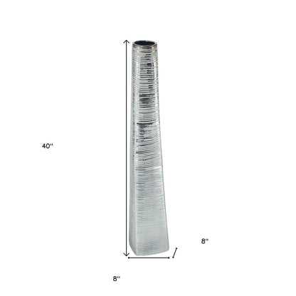 40" Silver Striped Tapered Ceramic Floor Vase HomeRoots