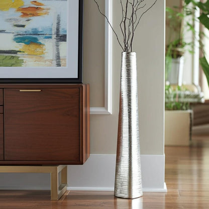 40" Silver Striped Tapered Ceramic Floor Vase HomeRoots