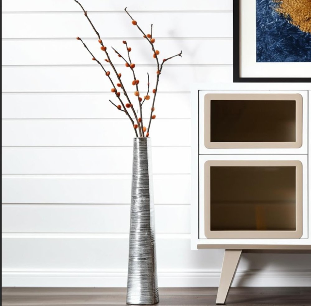 40" Silver Striped Tapered Ceramic Floor Vase HomeRoots
