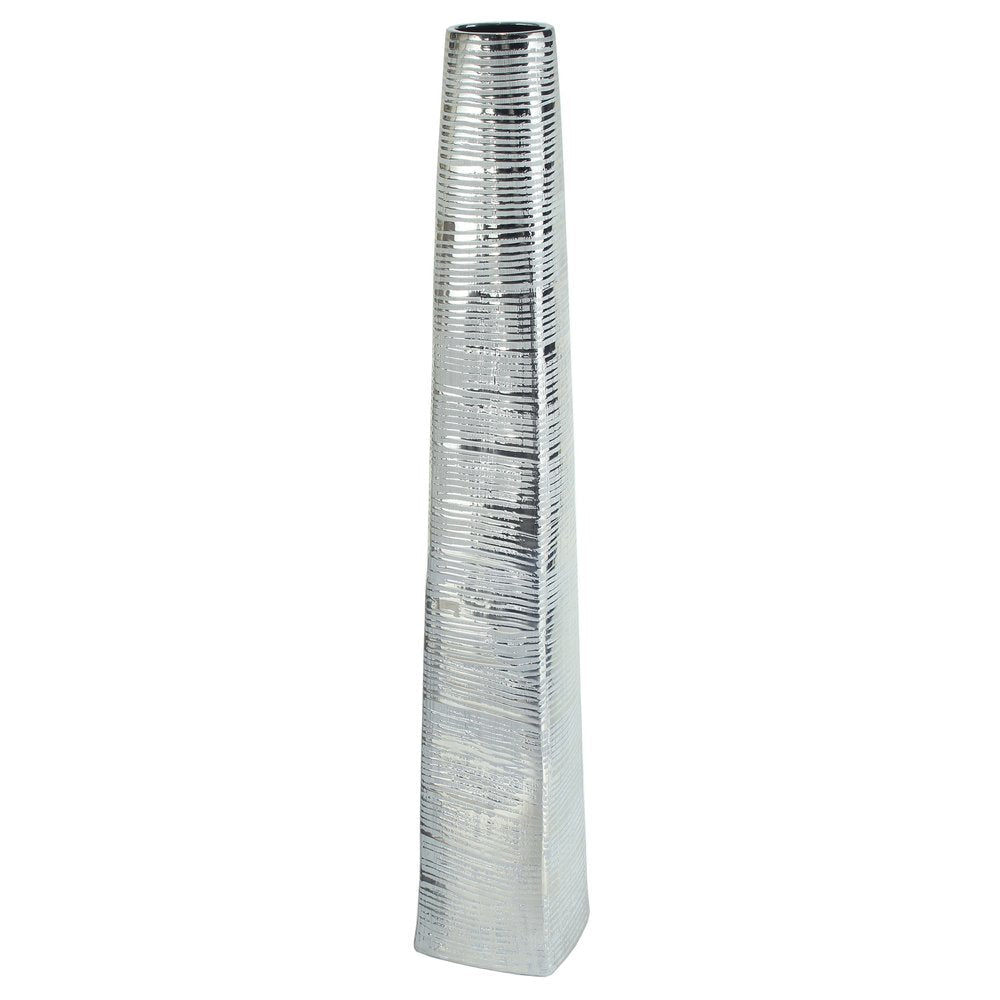 48" Silver Striped Tapered Ceramic Floor Vase HomeRoots