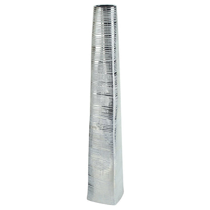 48" Silver Striped Tapered Ceramic Floor Vase HomeRoots