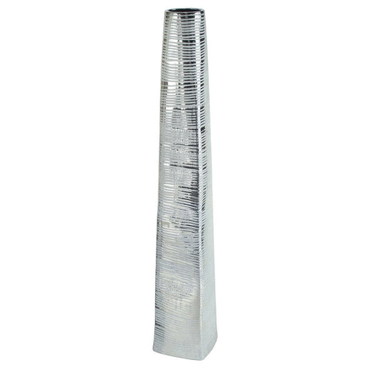 48" Silver Striped Tapered Ceramic Floor Vase HomeRoots