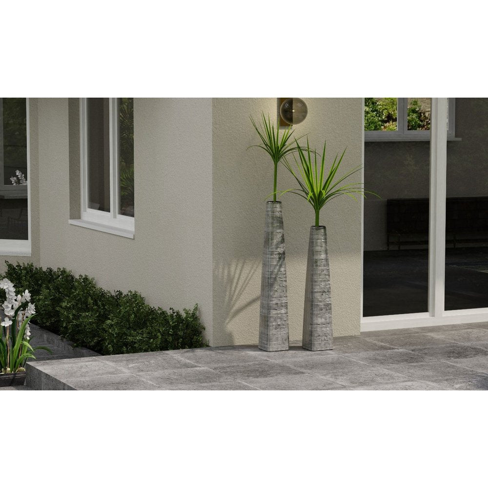 48" Silver Striped Tapered Ceramic Floor Vase HomeRoots