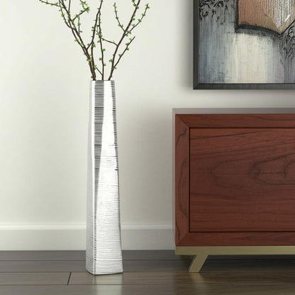 48" Silver Striped Tapered Ceramic Floor Vase HomeRoots