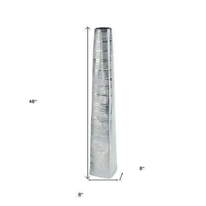 48" Silver Striped Tapered Ceramic Floor Vase HomeRoots