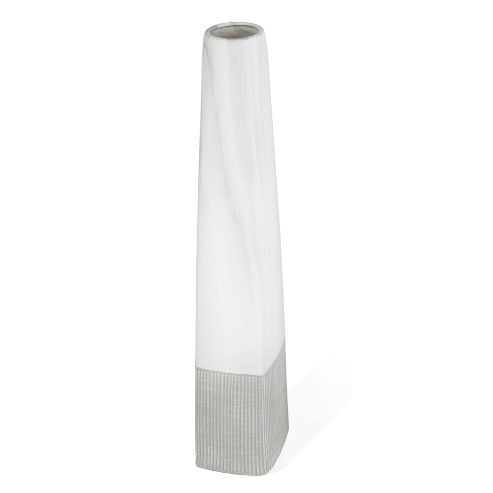 32" White Faceted Geometric Tapered Ceramic Floor Vase HomeRoots