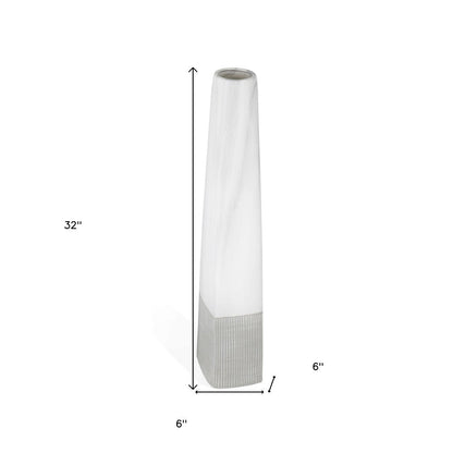 32" White Faceted Geometric Tapered Ceramic Floor Vase HomeRoots