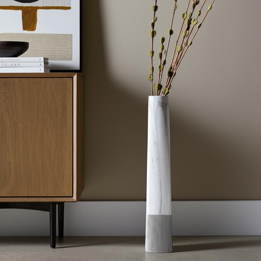 40" White Faux Marble Tapered Ceramic Floor Vase HomeRoots