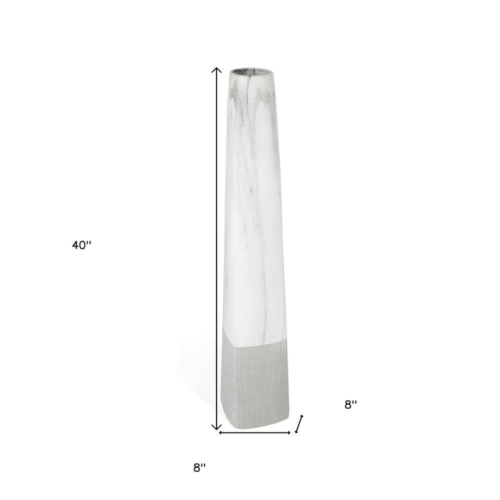 40" White Faux Marble Tapered Ceramic Floor Vase HomeRoots