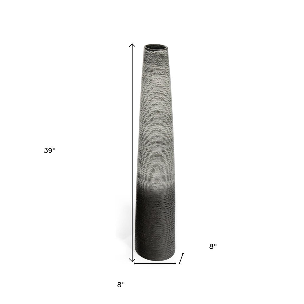 39" Black And Gray Ombre Tapered Ceramic Floor Vase HomeRoots