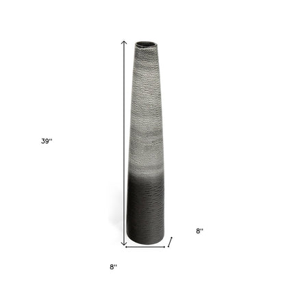 39" Black And Gray Ombre Tapered Ceramic Floor Vase HomeRoots