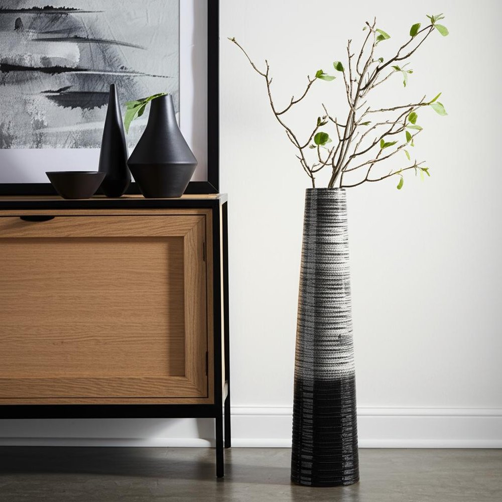 47" Black And Gray Ombre Tapered Ceramic Floor Vase HomeRoots
