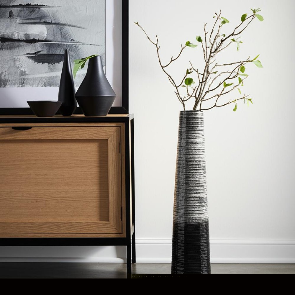 47" Black And Gray Ombre Tapered Ceramic Floor Vase HomeRoots