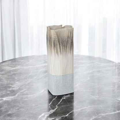 12" Brown Light Blue And Off White Color Block Square Ceramic Table Vase HomeRoots