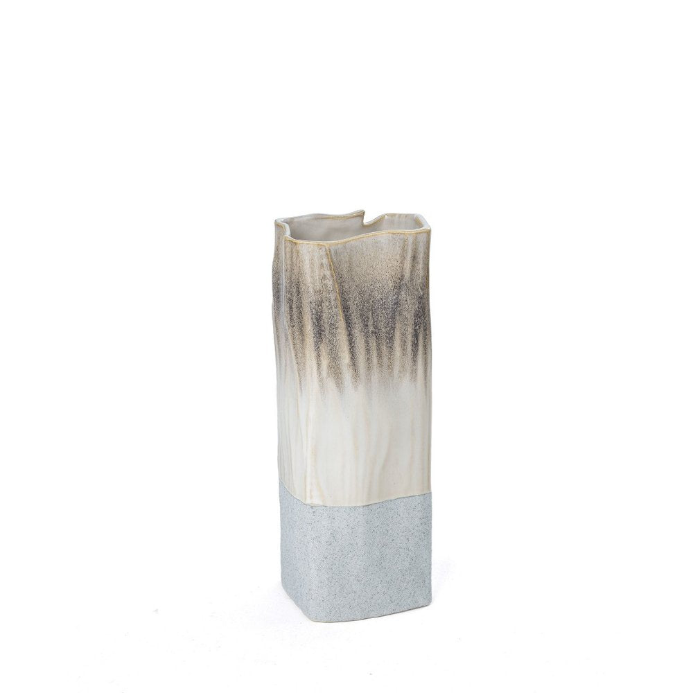 12" Brown Light Blue And Off White Color Block Square Ceramic Table Vase HomeRoots