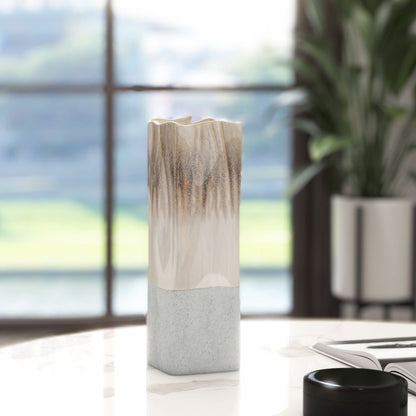 12" Brown Light Blue And Off White Color Block Square Ceramic Table Vase HomeRoots