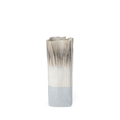 12" Brown Light Blue And Off White Color Block Square Ceramic Table Vase HomeRoots