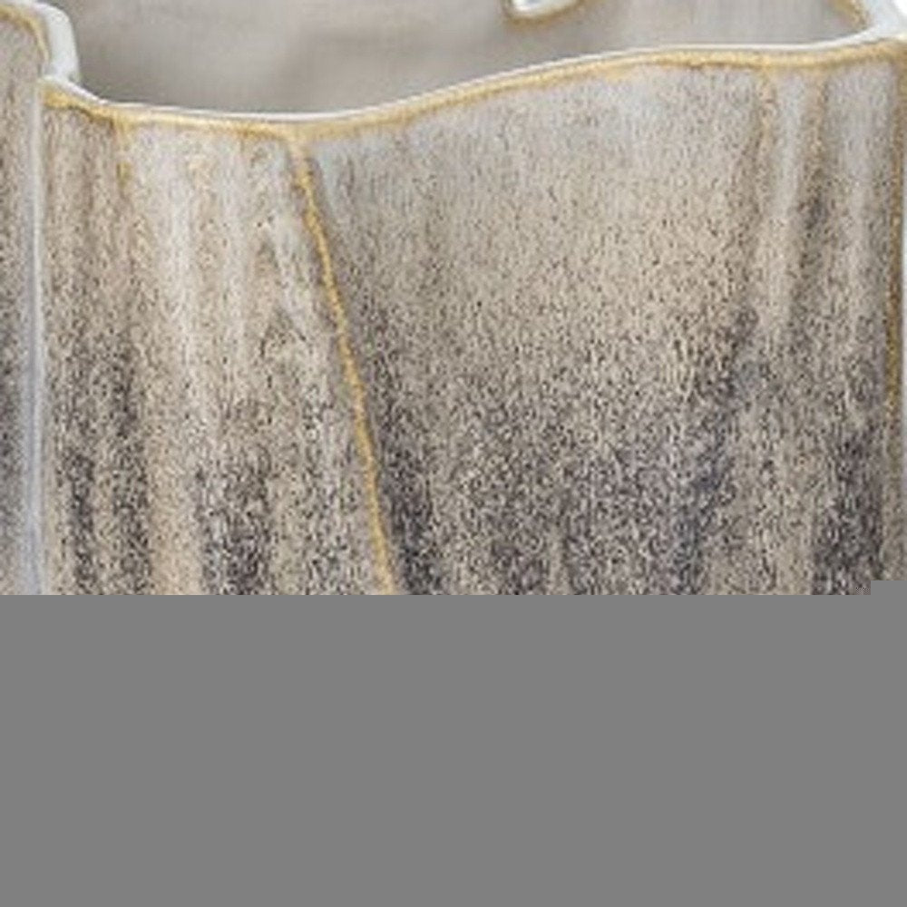 12" Brown Light Blue And Off White Color Block Square Ceramic Table Vase HomeRoots