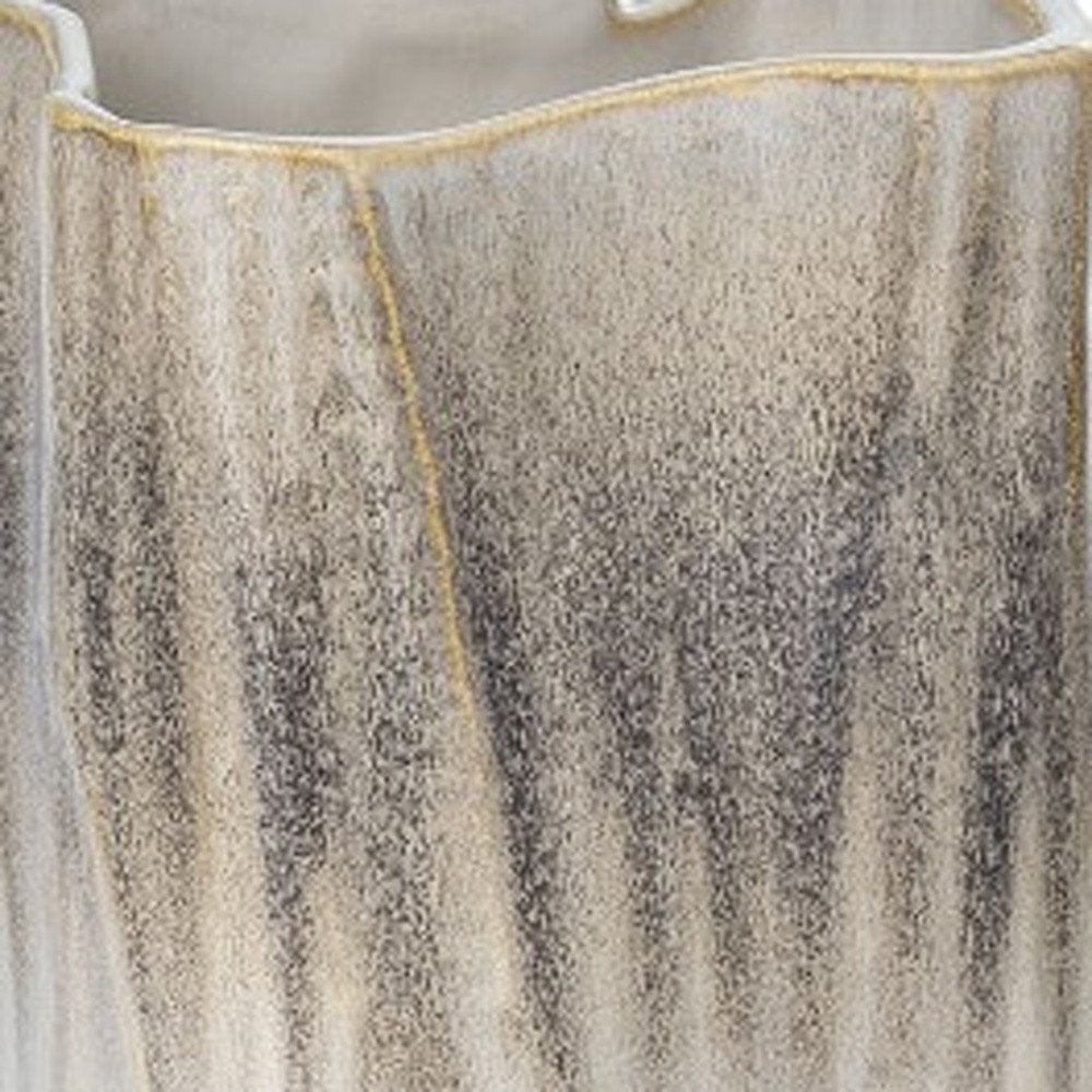 12" Brown Light Blue And Off White Color Block Square Ceramic Table Vase HomeRoots